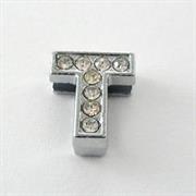 SLIDE LETTERA T CON STRASS GALV.ARGENTO