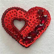 DUE CUORI ROSSO - Progetto ricamo ciondolo o spilla 6,5-5,8 cm