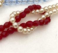 NODO D'AMORE PERLA E CRISTALLI ROSSI -PROG.BRACCIALE 16CM + ALLUNGO